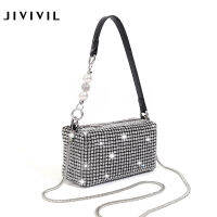 JIVIVIL กระเป๋าถือ Cross-Body ของผู้หญิงหรูหรากระเป๋าเบา Rhinestone กระเป๋าแบบหนีบแขนเต็มไปด้วยเพชรเงางาม