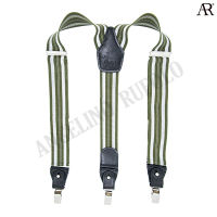 ANGELINO RUFOLO Suspenders(สายเอี๊ยม) 3.5 CM. รูปทรงYแบบปรับความยาวได้ คุณภาพเยี่ยม ดีไซน์ Dynamic สีเขียว-ขาว/สีกรมท่า-ขาว/สีเทา-ขาว