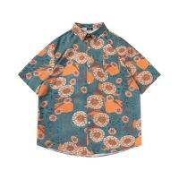 ♔ Japanese retro floral print full short-sleeved shirts mens and womens comfortable leisure street couples Hawaiian shirt