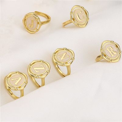 HECHENG A-Z Enamel Rings Women Couple Alphabet Name Initials Adjustable Opening Jewelry Shipping