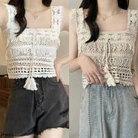 ? เสื้อกล้ามไหมพรม ครอปถัก สีพื้น เรียบง่าย สินค้าพร้อมส่ง ( 47233 ) -C