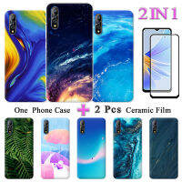 เคสลายการ์ตูน TPU เคสมือถือซิลิโคนนิ่ม S1 2 IN 1พร้อมหน้าจอป้องกันเซรามิก