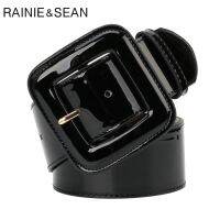 fgjre335 ขายดีที่สุด - / RAINIE SEAN เข็มขัดกว้างหญิงเข็มขัดสิทธิบัตรหนัง Cowhide แท้สีดำ Elegant ภาษาฝรั่งเศสคำหรูหรา Designer ผู้หญิงเข็มขัดเอว