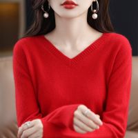 ◆❍☽ pure wool cashmere sweater womens V-neck pullover casual knit top autumn and winter coat Korean fashion