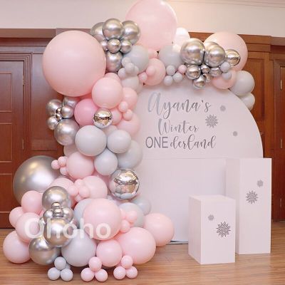 Pink Grey Silver Balloon Garland Set 1st Kids Baby Birthday Party Decoration Christening Bridal Wedding Wedding Baloon Arch Kit Balloons