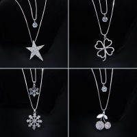 Korean Versatile Double Layer Sweater Chain Clothing Accessories Womens Autumn and Winter Long Clover Snowflake Decorations Necklace Pendant 4FD4 4FD4