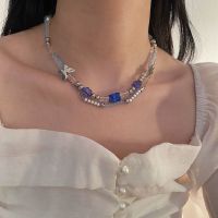 RTKP3 สำหรับสาวๆ เรียบหรู ลูกปัด จี้ สองชั้น ผีเสื้อ ดอกไม้ Choker กระดูกไหปลาร้าเกาหลี สร้อยคอผู้หญิง เครื่องประดับคอ