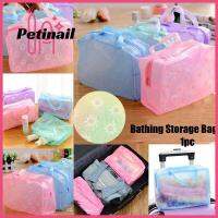 PETINAIL ถุงเก็บของกันน้ำพลาสติกเคสโปร่งใสลายดอกไม้5สีกระเป๋าใส่เครื่องสำอางกระเป๋าเครื่องสำอางสำหรับเดินทางกระเป๋าอาบน้ำในห้องน้ำ