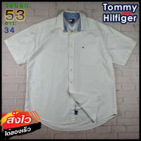 Tommy Hilfiger®แท้ อก 53 เสื้อเชิ้ตผู้ชาย ทอมมี่ ฮิลฟิกเกอร์ สีขาว เสื้อแขนยาว เนื้อผ้าดี ใส่เที่ยวใส่ทำงาน