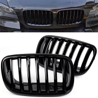 2X กระจังหน้าไตสำหรับ BMW X5 X6 E70/E71 07-13ทาสีเงาสีดำตาข่ายกระจังหน้า