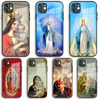 [Disen electronic] Virgin Mary และ Christ Soft Glass ซิลิโคนสำหรับ iPhone 13 12 11 Pro X XS Max XR 8 7 6 Plus SE 2020 S Mini Balck Cover