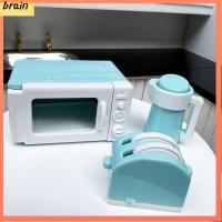 BRAIN 3PCS ของขวัญ เครื่องครัวของเล่น อุปกรณ์ตุ๊กตา โมเดลฉาก กาต้มน้ำขนาดเล็ก เครื่องทำขนมปังขนาดเล็ก เตาอบไมโครเวฟตุ๊กตา