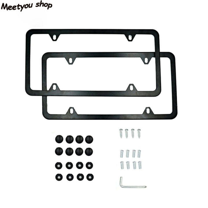 กรอบป้ายทะเบียนรถ2ชิ้นพร้อมสกรู4รูเคลือบอลูมิเนียมพ่นสีกันสนิมฝาปิดแผ่นป้ายทะเบียนรถยนต์สหรัฐอเมริกา