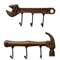 Retro Cast Iron Wall Hooks Home Decoration Metal Hanger Hammer Wrench Style Wall Mounted Coat Key Hook Towel Rack