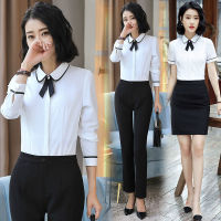 Workwear formal wear spring wear autumn shirt slim temperament fashionable new summer short sleeve womens long white เสื้อเชิ้ต อาชีพ: J7450