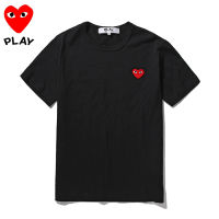 COMME Des Garcons เสื้อยืดแขนสั้นผ้าฝ้ายคอกลมหลวมและใส่สบายเรียบง่ายเสื้อยืดสีดำแขนสั้นสำหรับผู้ชายและผู้หญิง