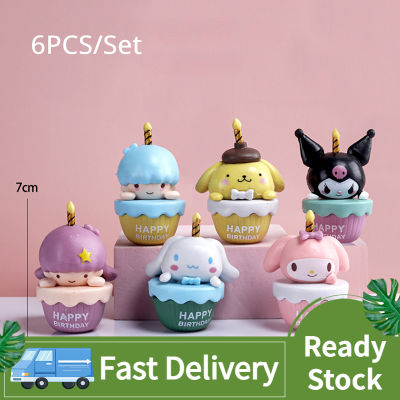 ตุ๊กตาตกแต่งหน้าเค้กบิด Sanrio รุ่นเมโลดี้6ชิ้น/เซ็ต Cinnamoroll 6 Hiasan Mobil