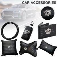 Crystal Leather Crown Car Seat Interior Accessories Steering Wheel Cover Headgear Neck Care Lumbar Pillow Car Interior Decor