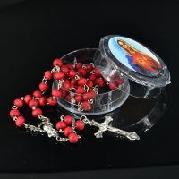 Scented Perfume Wood Rosary Beads INRI JESUS Pendant Necklace Catholic Fashion Religious Jewelry