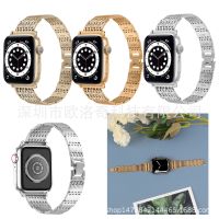 [COD] Suitable for watch7 new diamond-encrusted stainless steel hollow smart watch strap