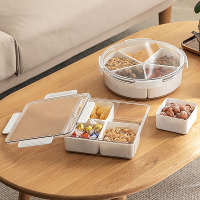 แบ่งผลไม้กล่องถาดเสิร์ฟของใช้ในครัวเรือน Candy Snack Container Platter ห้องนั่งเล่น Dried Dry Nut Compartment Storage