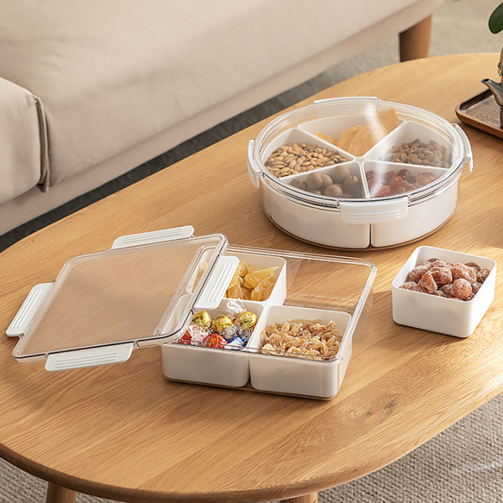 แบ่งผลไม้กล่องถาดเสิร์ฟของใช้ในครัวเรือน-candy-snack-container-platter-ห้องนั่งเล่น-dried-dry-nut-compartment-storage