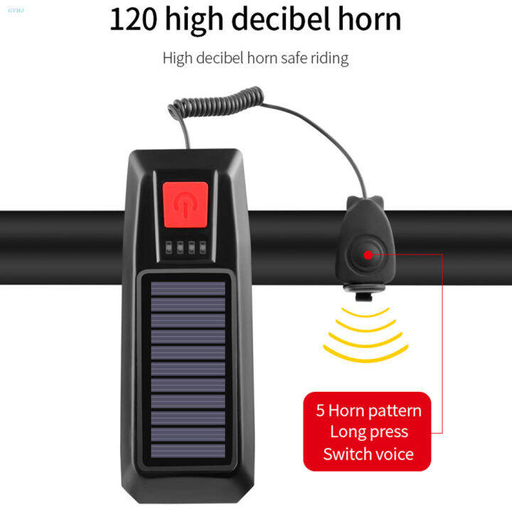 gvhj-ไฟฉายสัญญาณเตือนขโมยจักรยานพลังงานแสงอาทิตย์ชาร์จ-usb-โคมไฟแตรจักรยานกันน้ำสำหรับขี่กลางคืน