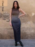 Vintage Gradient แขนกุด Maxi ชุดผู้หญิงเซ็กซี่ O-Neck Bodycon Tie Dye ตาข่ายชุด2023ฤดูร้อน Elegant Party Club ยาว Dresses