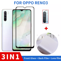 กระจกเทมเปอร์ OPPO Reno3 5G กระจกเทมเปอร์ฟิล์มแก้ว3 In 1ชุดอุปกรณ์ป้องกันหน้าจอกล้องเลนส์กระจกคาร์บอนฟิล์มด้านหลัง Reno 10 9 8 8T 8Z 8Pro 7 6 7Z 7SE 6Z 4Z 5 5K 4 3 2F/2Z 4G 5G