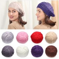 Fashion Winter Women Beret Hat Vintage French Artist Cap Elegant Girl Twisted Hemp Flower Knitted Cap Warm Ribbed Painter Hat