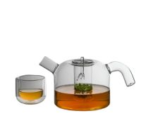 Customized Unique Clear Hand-blown Heat-resistant Borosilicate Glass Teapot and Cup Set