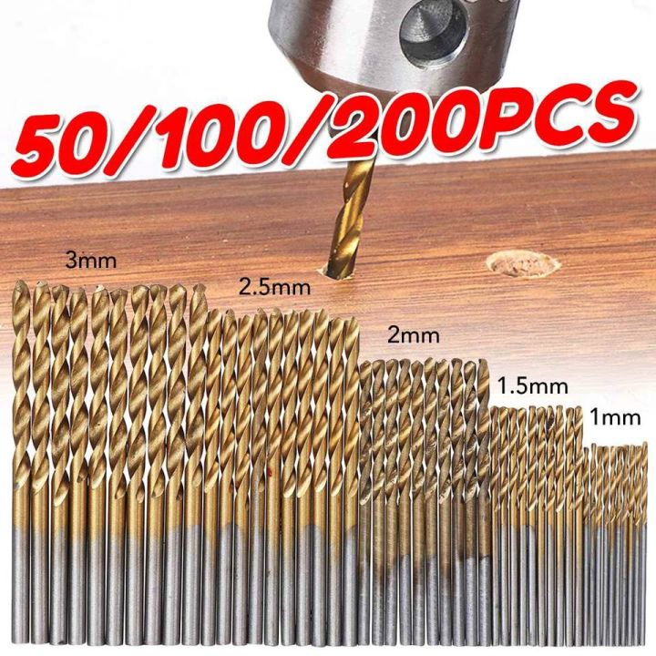 elegant-200pcs-set-1-1-5-2-0-2-5-3mm-titanium-coated-twist-drill-bit-high-steel-for-woodworking-plastic-and-aluminum-hss-drill-bit-set