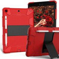 เคสมีขาตั้งป้องกันซิลิโคนสองสีกันกระแทกสำหรับ iPad 10.2และช่องใส่ปากกา (สีน้ำเงินอมเขียว + สีชมพูร้อน)