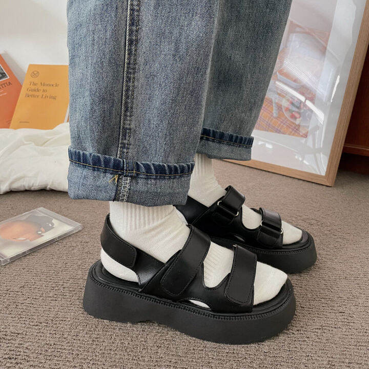 พร้อมส่ง-summer-velcro-sandals-รองเท้าหนังรัดส้นสไตล์เกาหลี