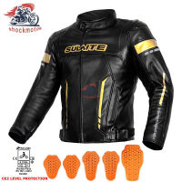 Vintage motorcycle riding leather jacket men Motocross body armor clothing built-in ce gear &amp; removable cotton liner