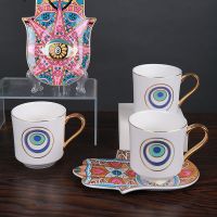 Turkish Coffee Cup and Saucer Set tea Devils Eye Hamsa Hand Dish European Retro Creative Ceramic Cup Gift