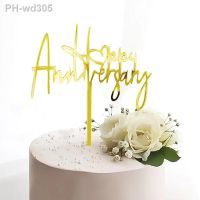 New Happy Anniversary Cake Topper Gold Acrylic Anniversary Cake Topper for Birthday Wedding Anniversary Party Cake Decorations