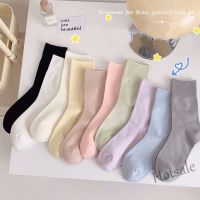 【hot sale】▣☈☼ D19 Summer Girls Socks Boneless Pile Confinement Socks Macaron Color Loose Mouth Spring Summer Thin Simple Mid-tube Socks