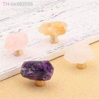 ✱ Natural Rough Fluorite Stone Knob and Handle Brass Base Drawer Kitchen Cupboard Closet Door Knobs Clear Crystal Handles