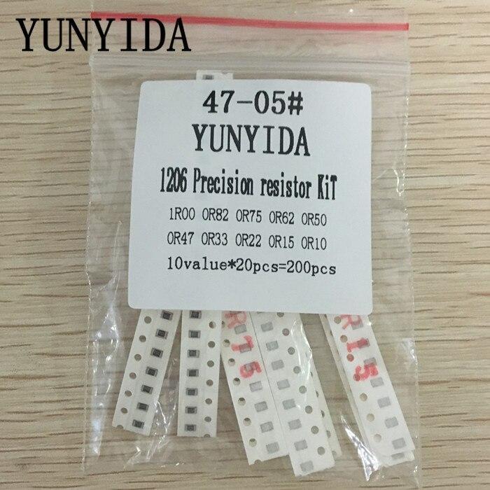 【✲High Quality✲】 Vksadh 200ชิ้น1% 1206 Smd ชุดชุดตัวต้านทานสารพัน10 Valuex20pcs = 200ชิ้น1r00 R820 R750 R620 R500 R470 R330 R220 R150 R100