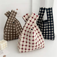 Girl Checkerboard Grid Original Student Design Wrist Bag Shoulder Handbag Checkered Knitted Bag