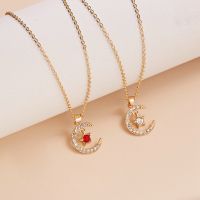 Moon Shaped Star Birthstone Birthday Necklace Jewelry Women Pendant Choker Colorful Crystal Neck Chain Friendship Gifts New Hot