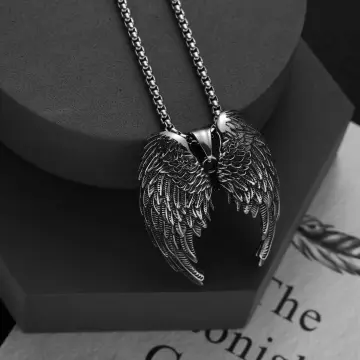 Personalised Angel Wing Heart Necklace Sterling Silver with Engraved Initial