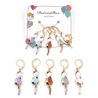 ✑┅℗ 5PCs/set Cute Enamel Cat Set Knitting Stitch Markers Matel Crochet Latch For DIY Craft Marker Kits Needle Clip Knitting Tools