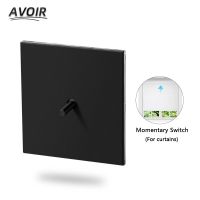 Avoir Wall Light Switch Black Momentary Reset Toggle Lever Stainless Steel 86 Type Panel Eu FR Double Usb Socket Curtain Switch Push Button