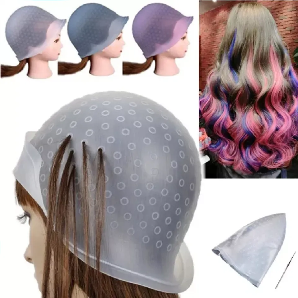 2Z 1X Reusable Hair Coloring Dye Cap Silicone Highlight Cap Hair Staining  Cap with Hook Hairdressing Tools White - Walmart.com