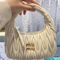 Xi Ke New 2022 miu miuˉ wave wrinkled soft cowhide Hobo handbag womens shoulder bag super  ruffian young the same style cloud bag