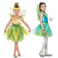 2023 Girls คอสเพลย์ Tinker Bell ชุดเจ้าหญิง Fairy เครื่องแต่งกาย TinkerBell ปีกเด็กวันเกิด Cown เสื้อผ้า4-8T...