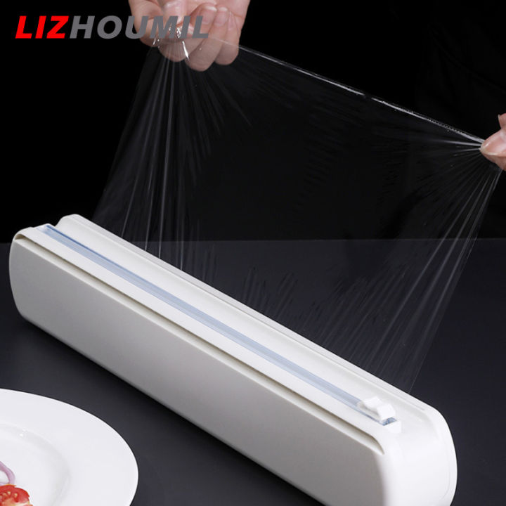 lizhoumil-เครื่องจ่ายฟิล์มใสนำกลับมาใช้ได้สำหรับงานงานครัวมีเครื่องตัดปรับตัวยึดแน่นได้พร้อมถ้วยดูด12ใบ