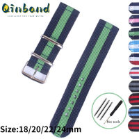 Qinband สายรัดข้อมือไนลอนสำหรับอุปกรณ์สายรัดกีฬาสายข้อมือถักสายผ้านาฬิกาขนาด18มม. 20มม. 22มม. 24มม.